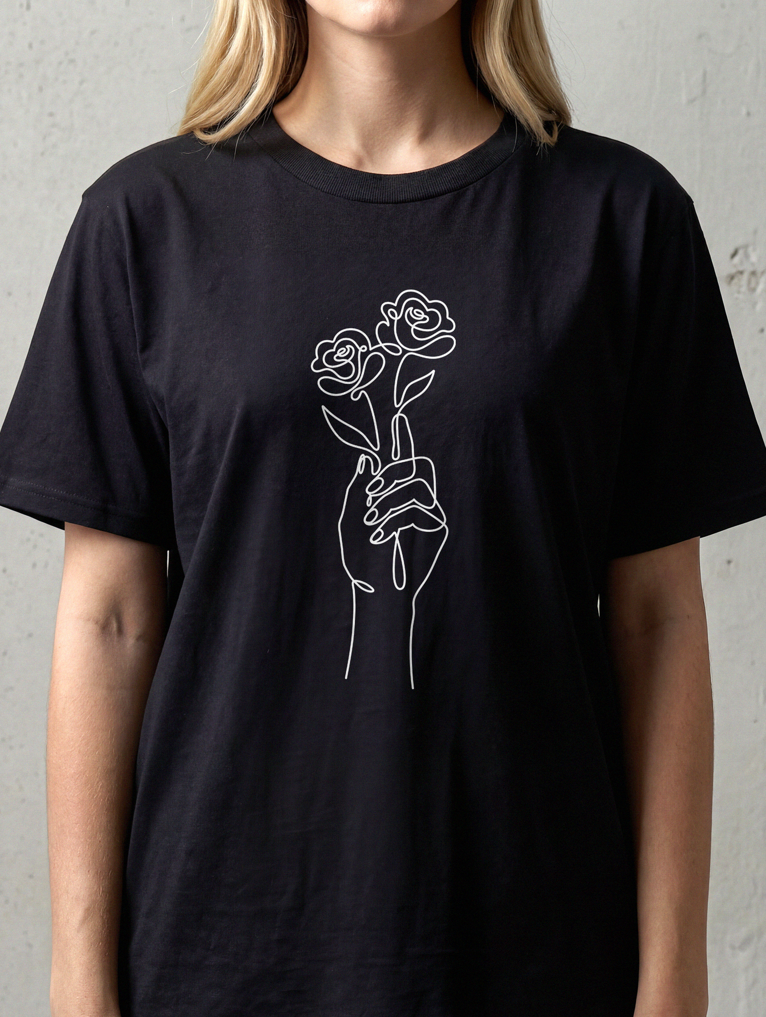 Ein-Linien-Rosen-T-Shirt